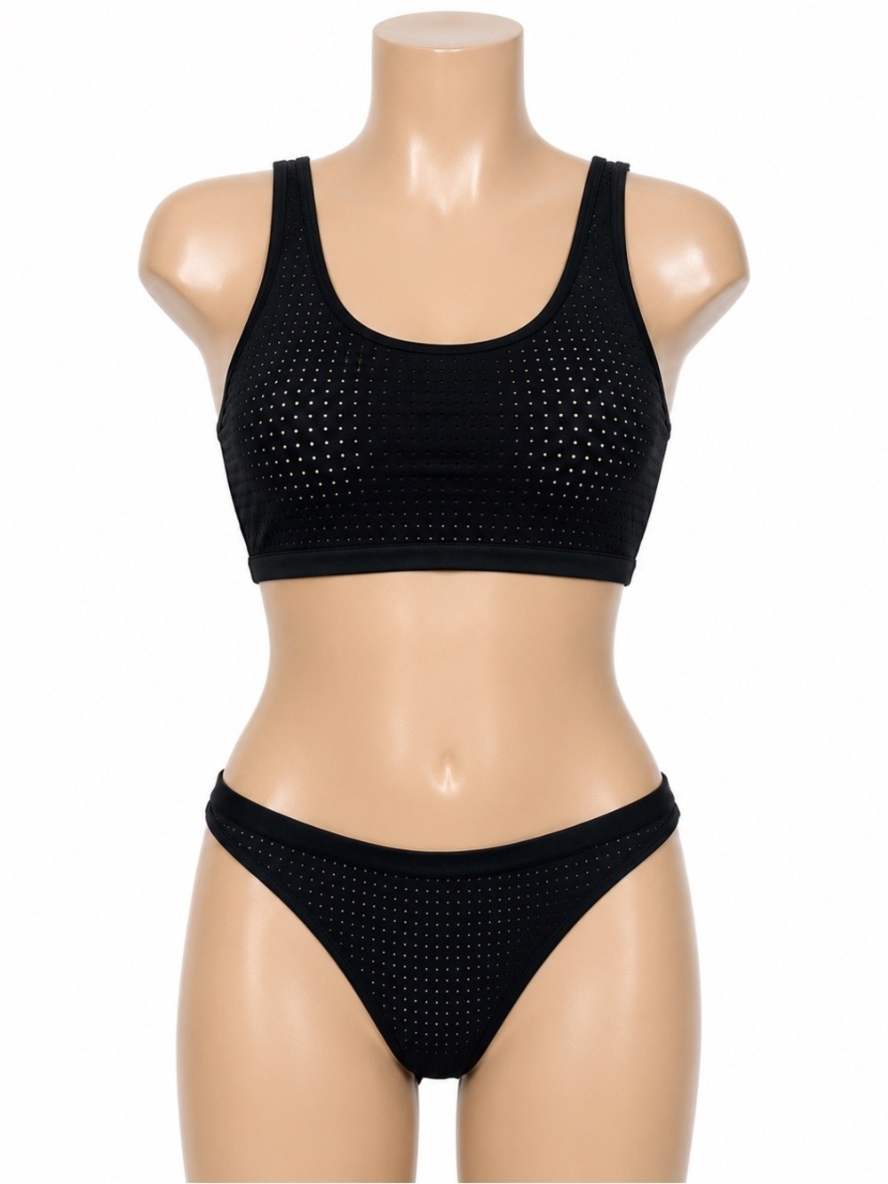 Fabletics Valentina Perforated Bikini Set Black Large NWT UPF 50+